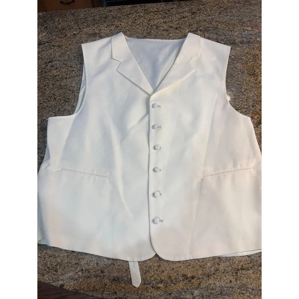 3 Piece Falcone Curtis Vested Suit 50L W45 Ivory‎ Polyester Formal Mens Raw Hem