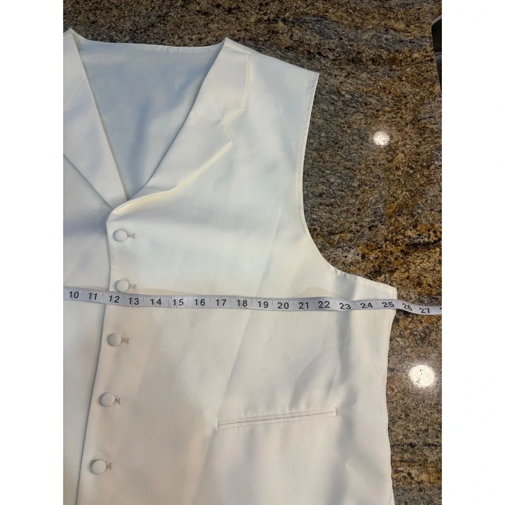 3 Piece Falcone Curtis Vested Suit 50L W45 Ivory‎ Polyester Formal Mens Raw Hem