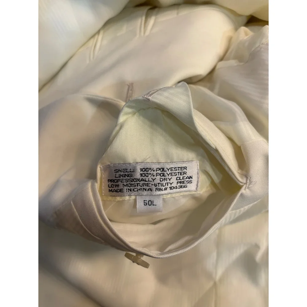 3 Piece Falcone Curtis Vested Suit 50L W45 Ivory‎ Polyester Formal Mens Raw Hem