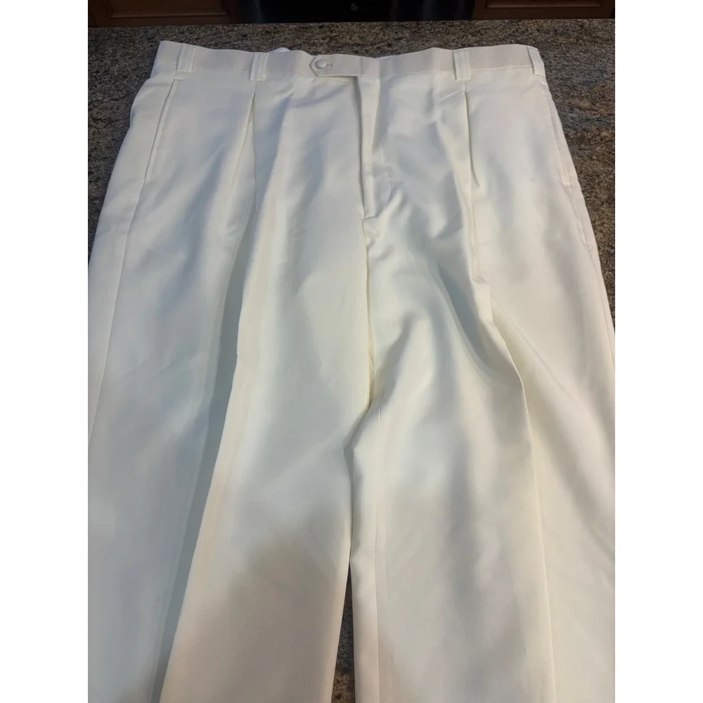 3 Piece Falcone Curtis Vested Suit 50L W45 Ivory‎ Polyester Formal Mens Raw Hem