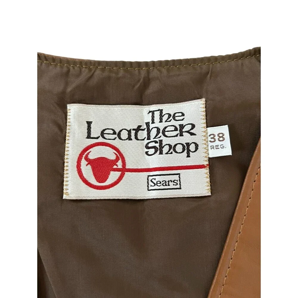 The Leather Shop Sears Mens Vest Brown 38 V Neck Classic Fit Pockets VINTAGE 70S