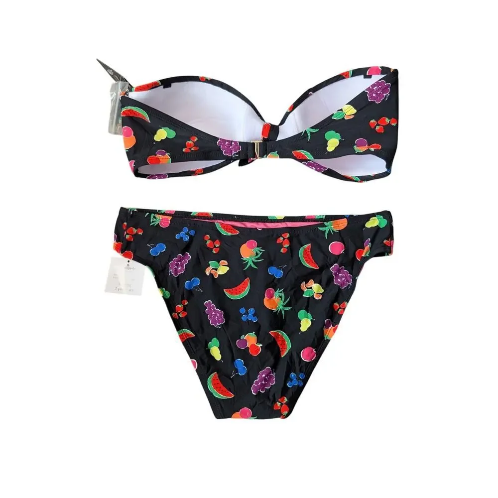 Kate Spade New York Women Bandeau 2 Piece Fruit Print Bikini Swimsuit, L NWT