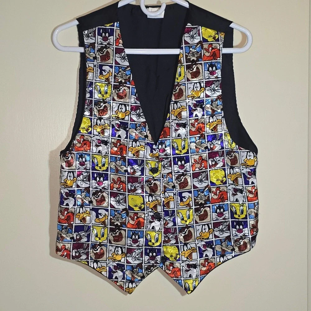 Looney Tunes Brand vest waistcoat Sleeveless VTG 1994 Warner Bros Polyester Prom