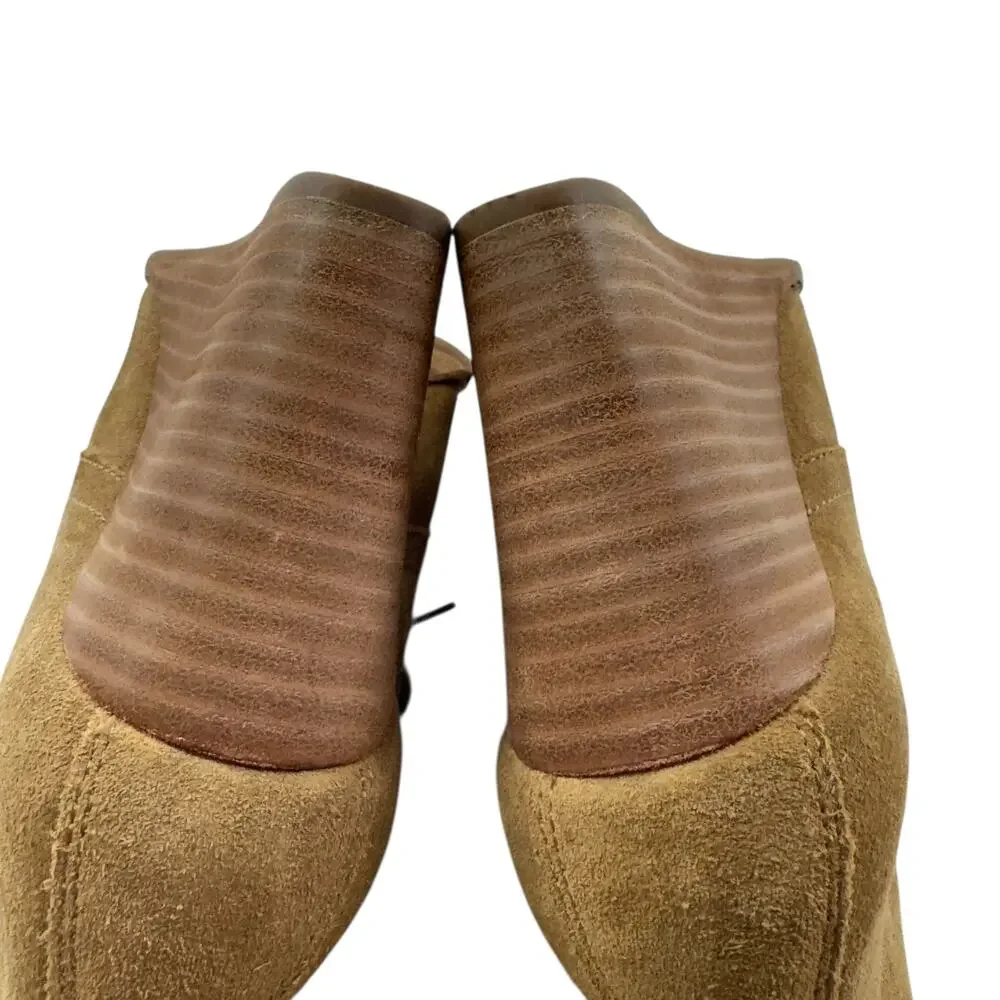 Lucky Brand Yamene Camel Suede Leather Wedge Lace Up Booties Women's Size 8.5