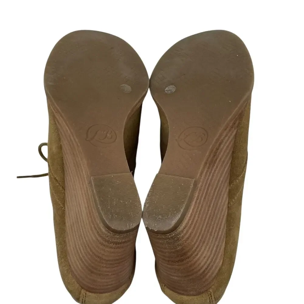 Lucky Brand Yamene Camel Suede Leather Wedge Lace Up Booties Women's Size 8.5