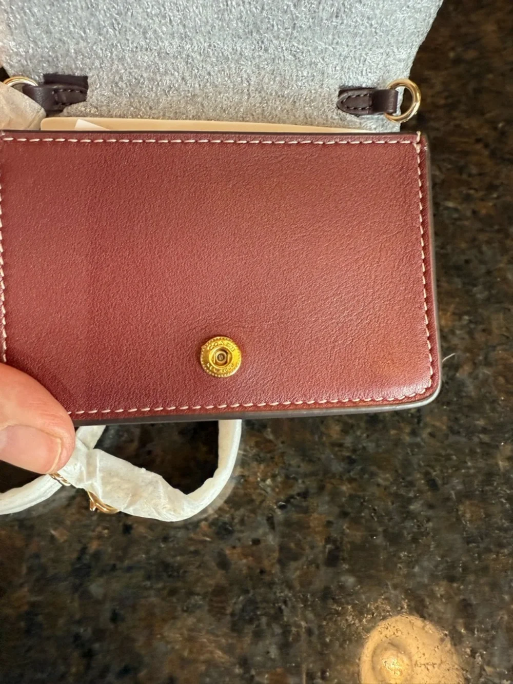 Coach Pink and Red Houndstooth Crossbody Wallet on Chain with Gold Logo