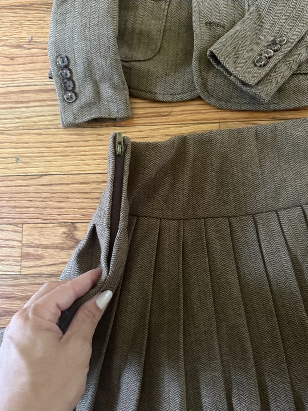 Polo by Ralph Lauren Girls Brown Tweed Blazer & Pleated Skirt