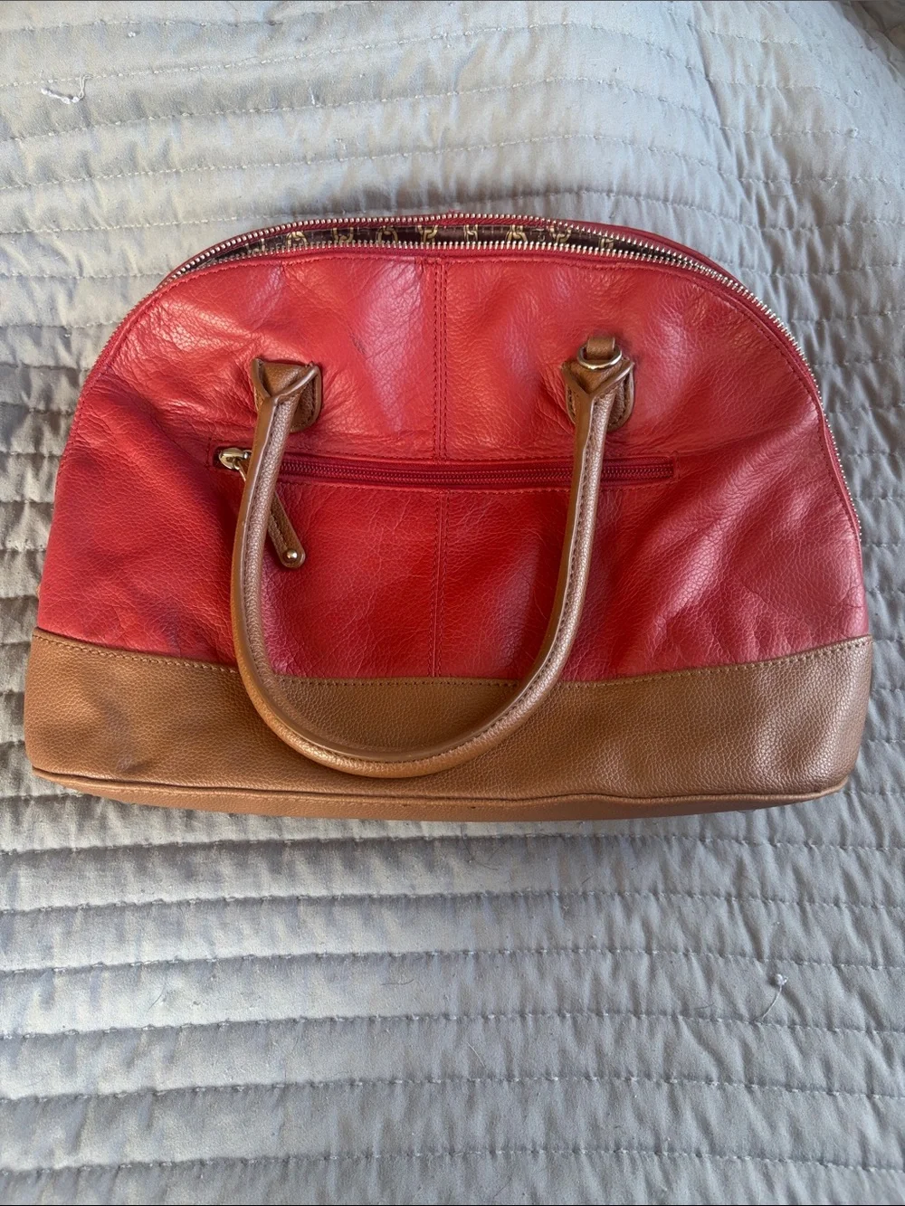 Tignanello Red and Brown Two-Tone Leather Satchel