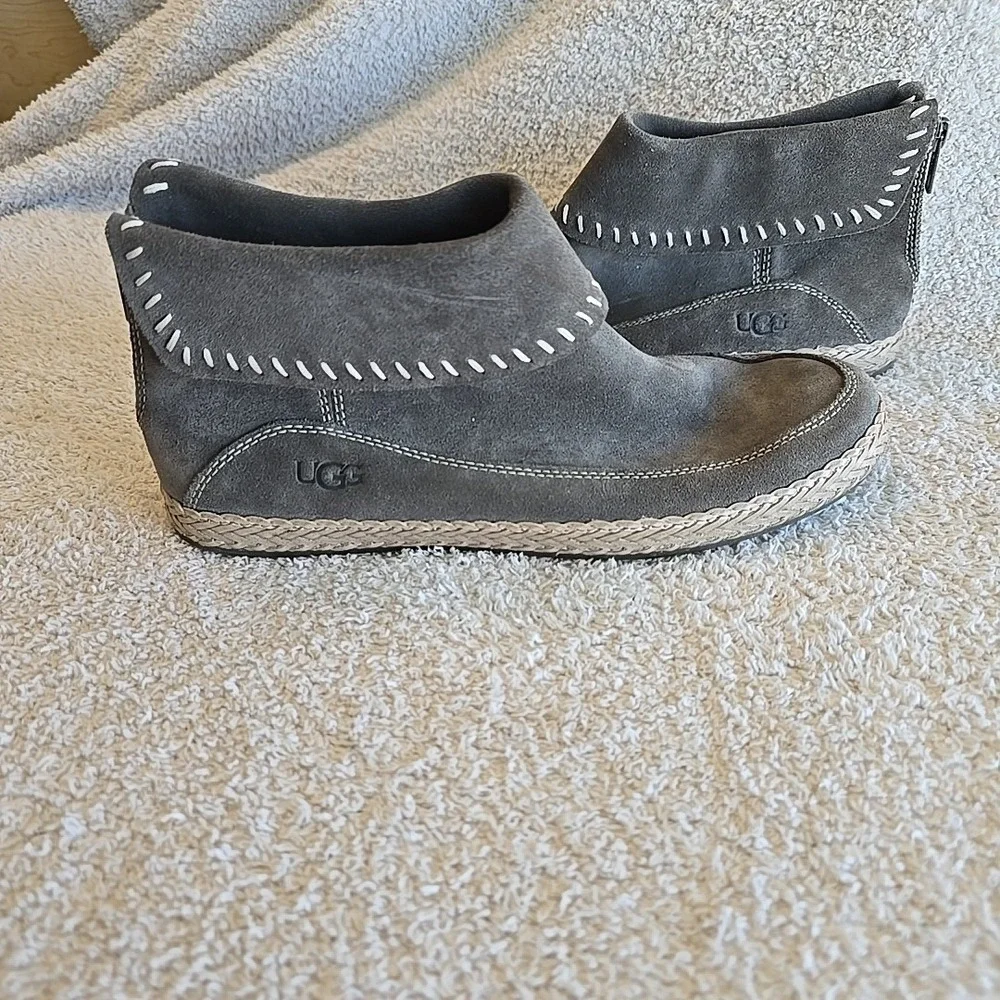 UGG Varney Women's Flat Ankle Boots Rear Zip‎ Booties Slate Gray Suede Sz 8.5