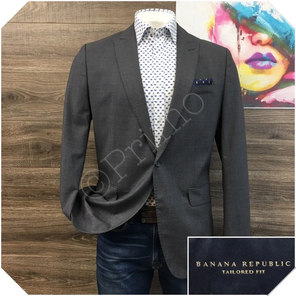 BANANA REPUBLIC Mens Blazer Sport Coat‎ Casual Jacket Size 44R Gray Wool Suit