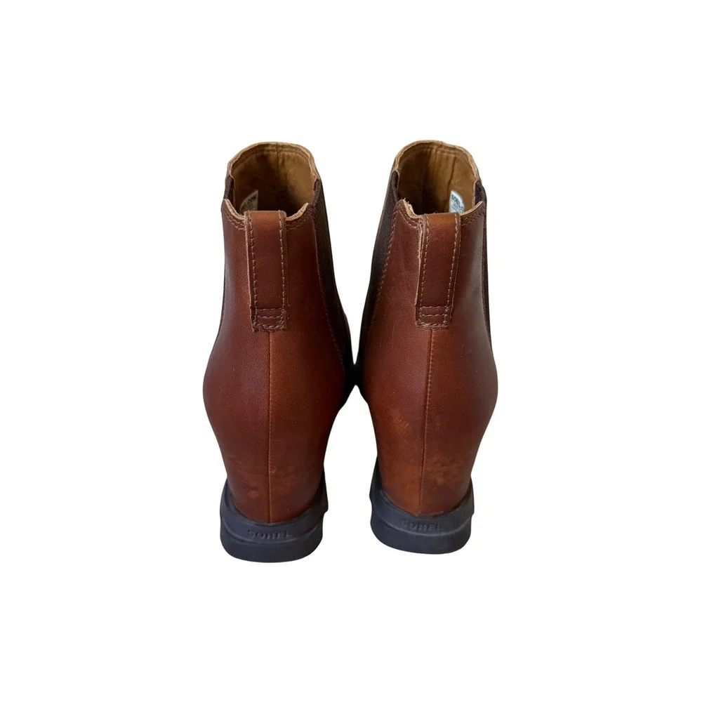 Sorel Bootie Boots Joan Of Arctic Wedge III Chelsea Wedge Leather Brown Size 10