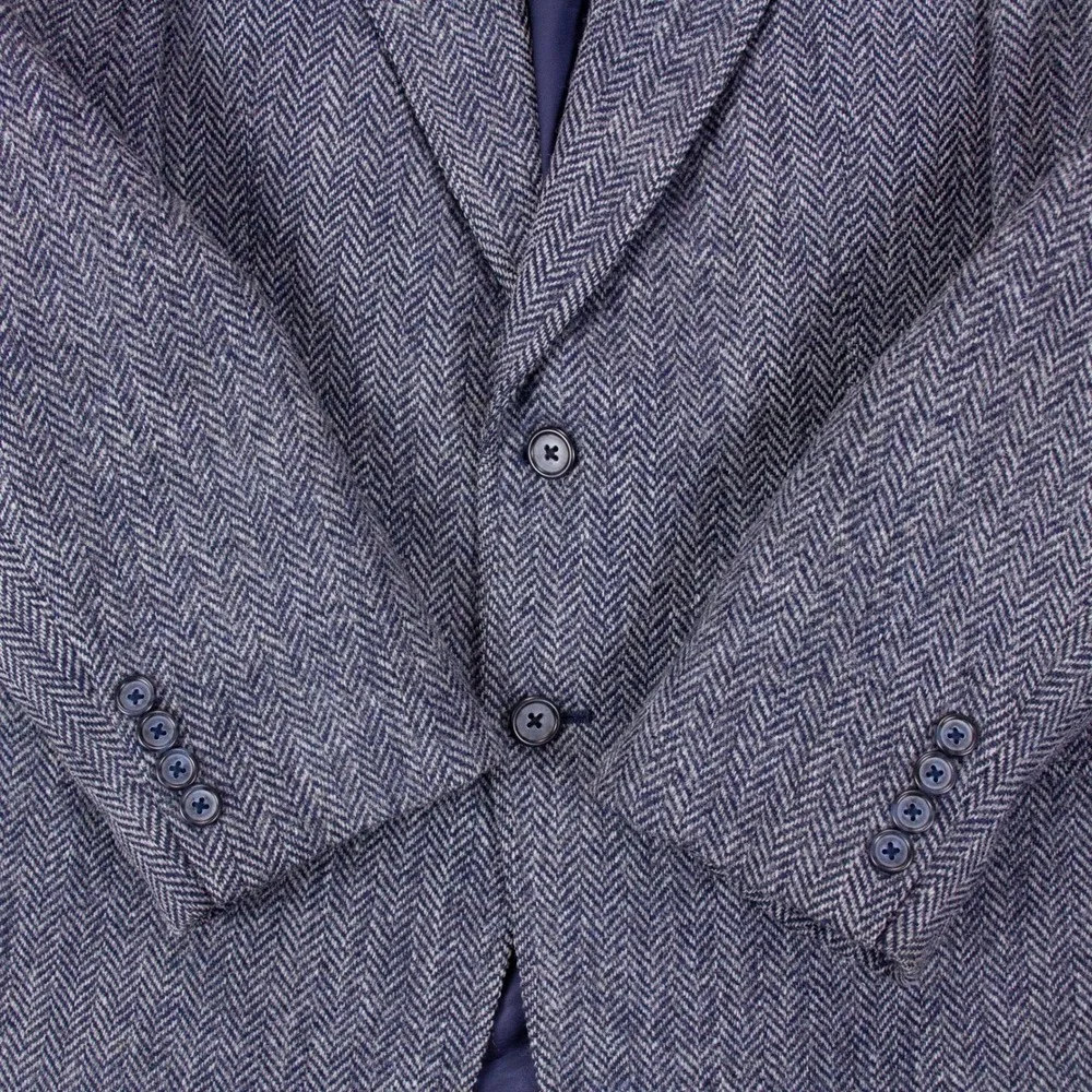VTG Harris Tweed Lands End Mens 41R Blue Blazer Jacket Wool‎ Herringbone USA