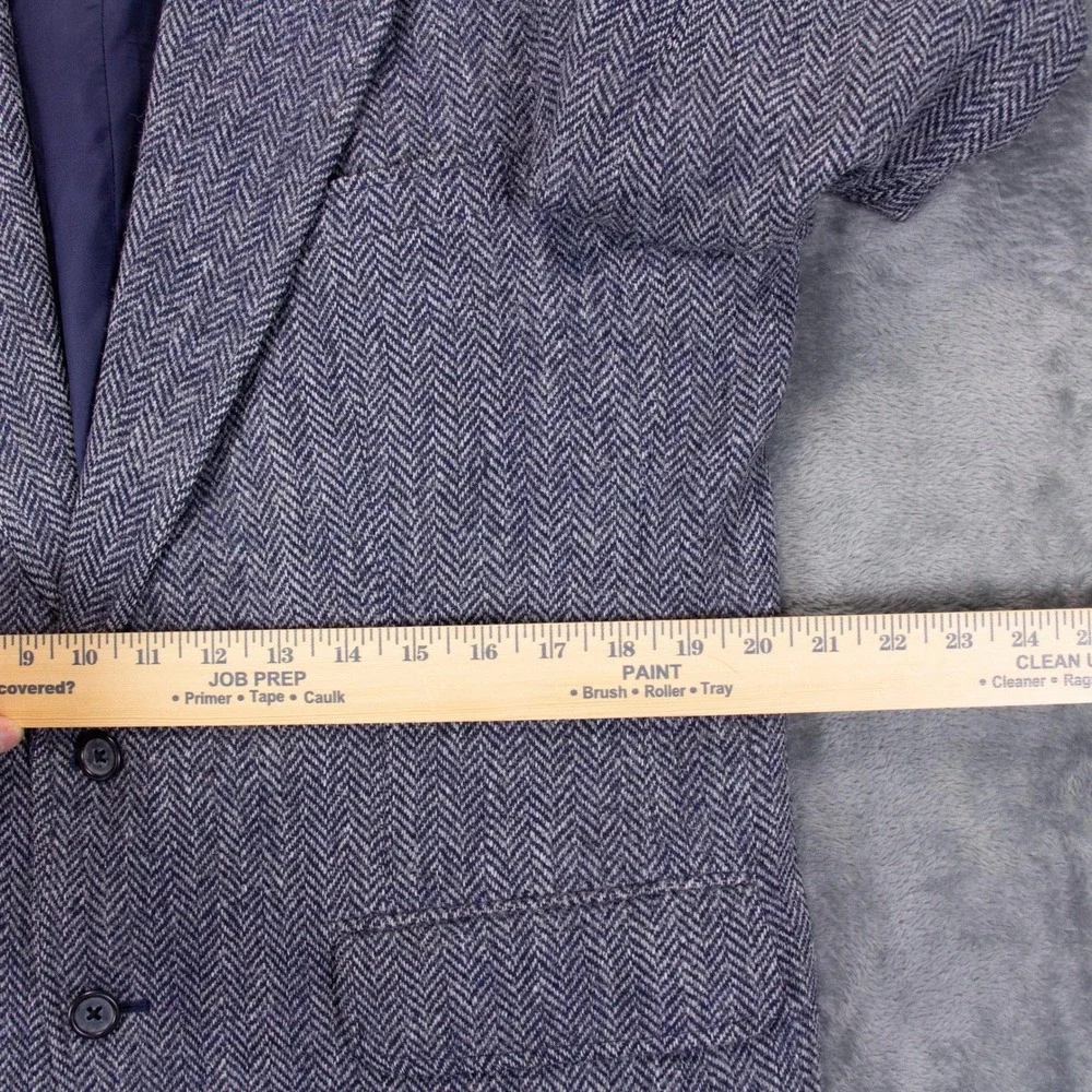 VTG Harris Tweed Lands End Mens 41R Blue Blazer Jacket Wool‎ Herringbone USA
