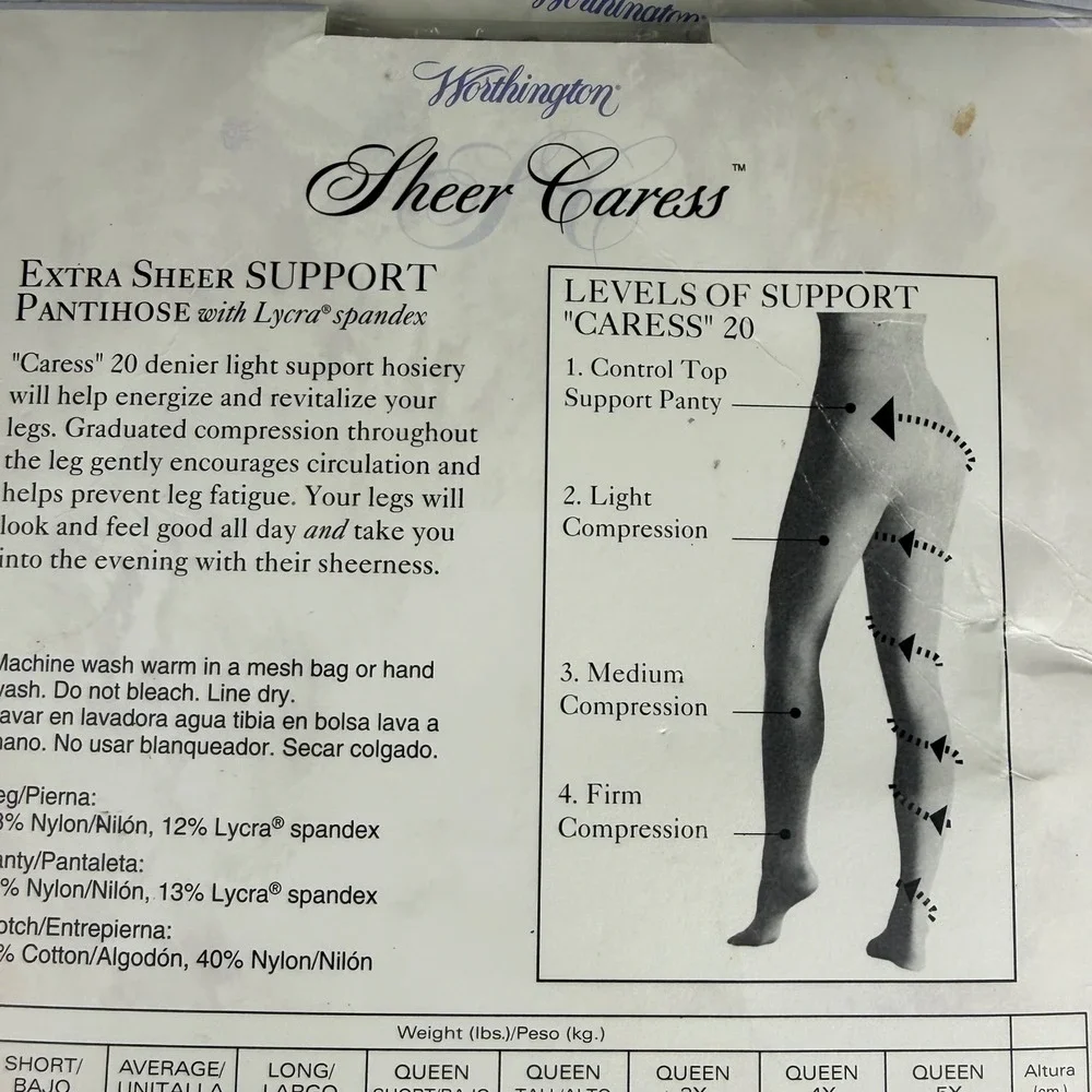 Vintage Worthington Sheer Caress Pantihose Oatmeal Short Support Control