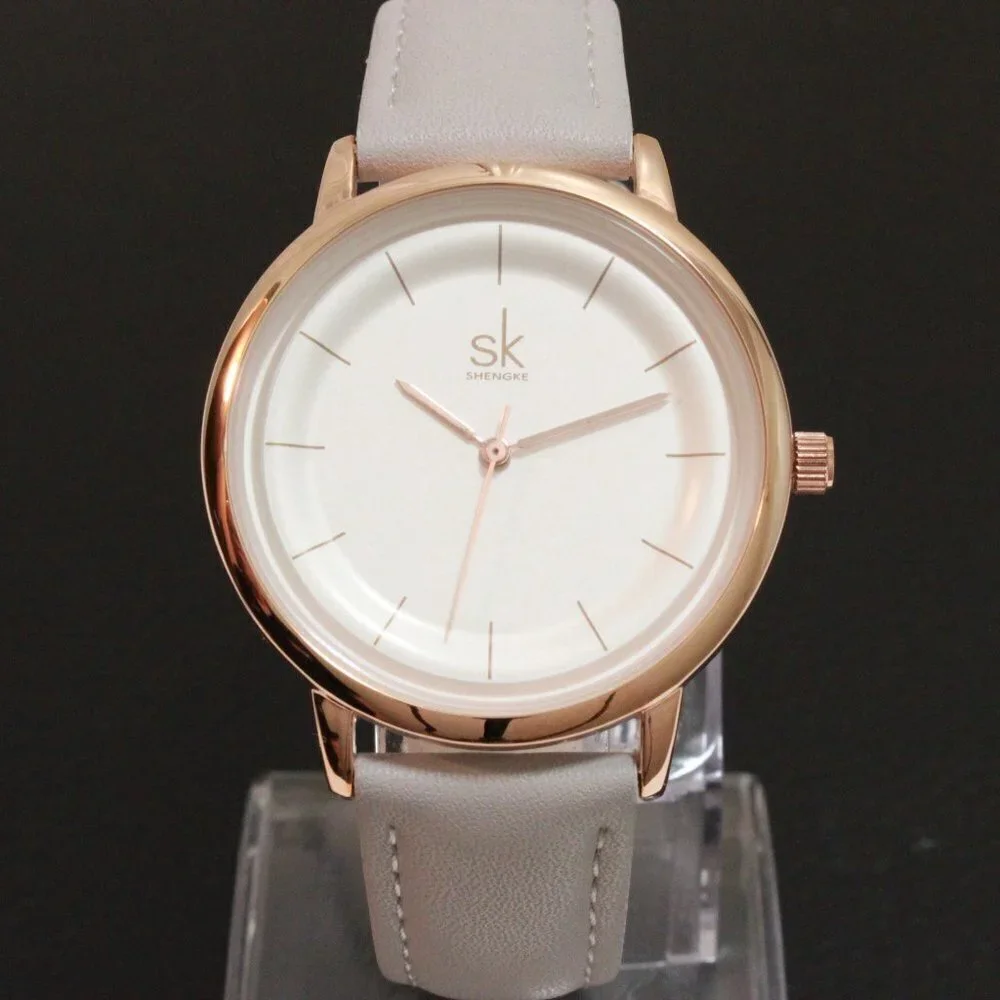 Ladies Dress Quartz Watch White Dial Grey Strap 38mm