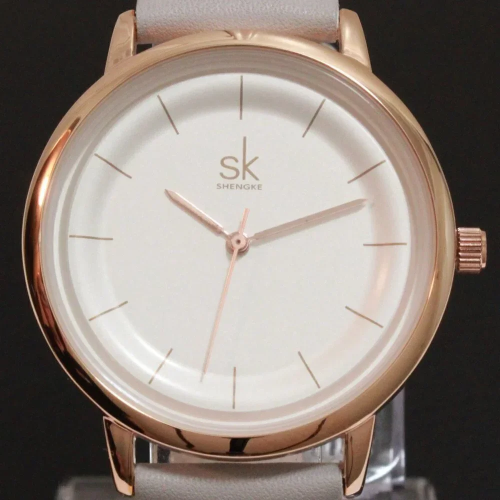 Ladies Dress Quartz Watch White Dial Grey Strap 38mm