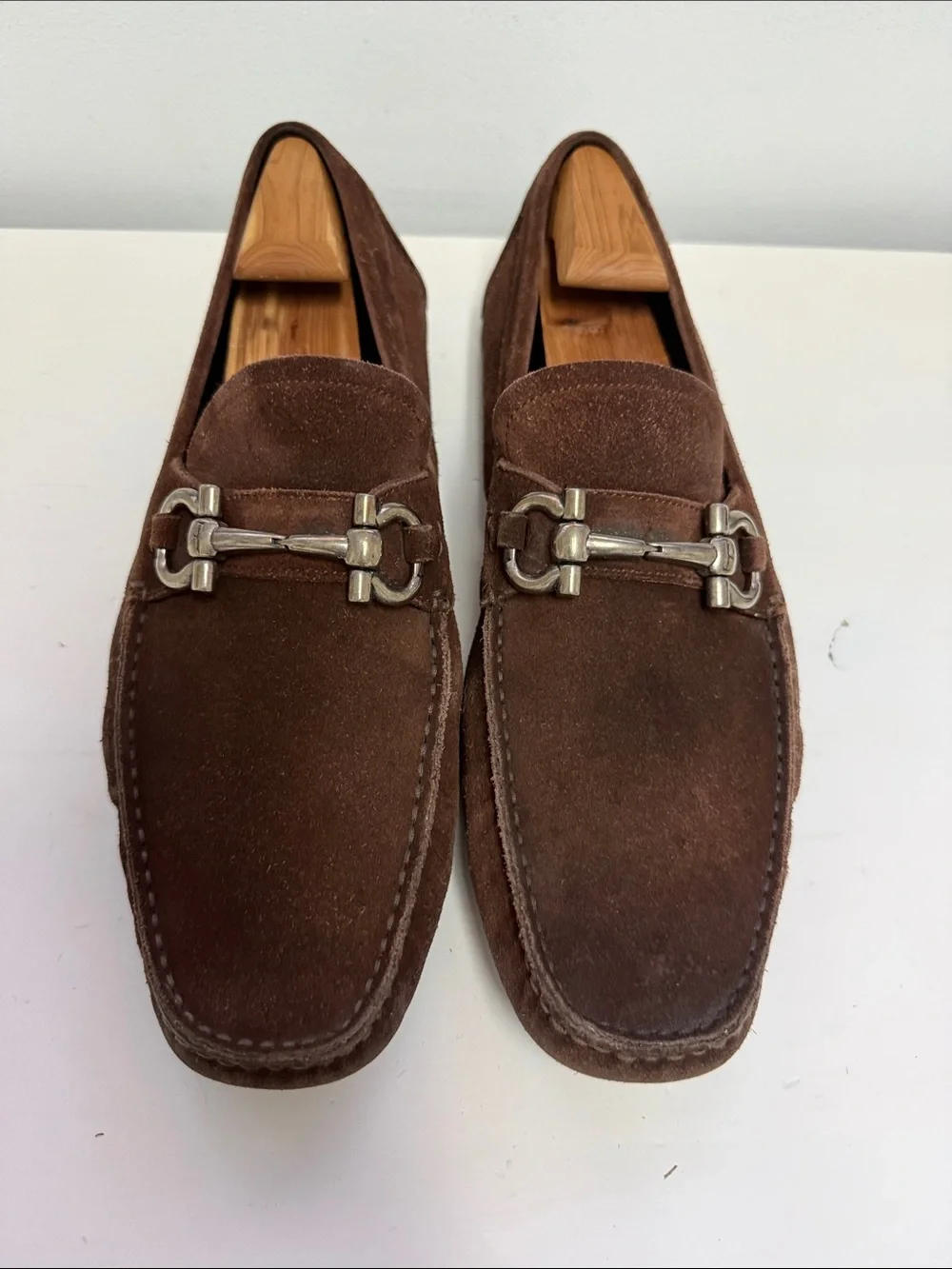 Salvatore Ferragamo Brown Suede Bit-Detail Slip-On Loafers