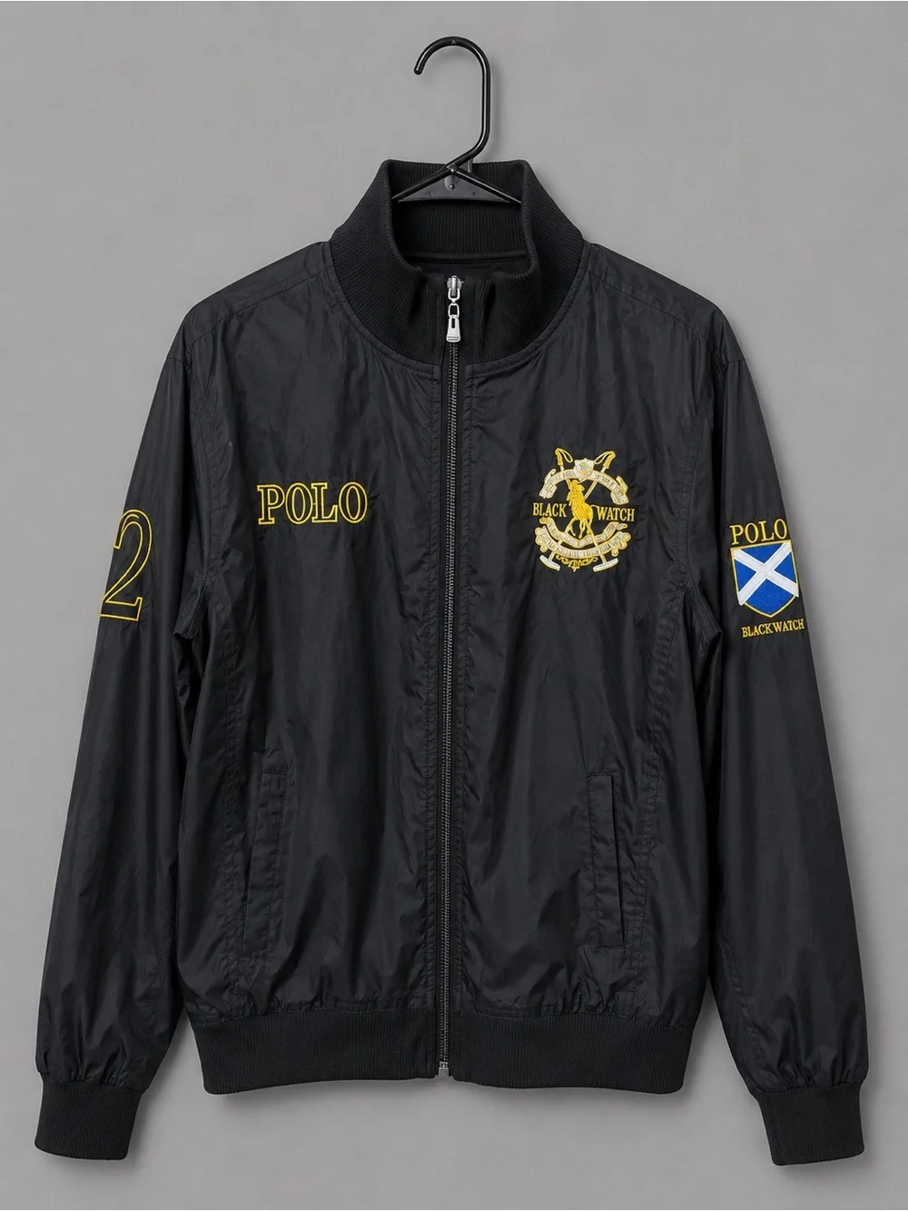 Polo by Ralph Lauren Black Bomber Jacket with Stand-Up Collar(Reversable)