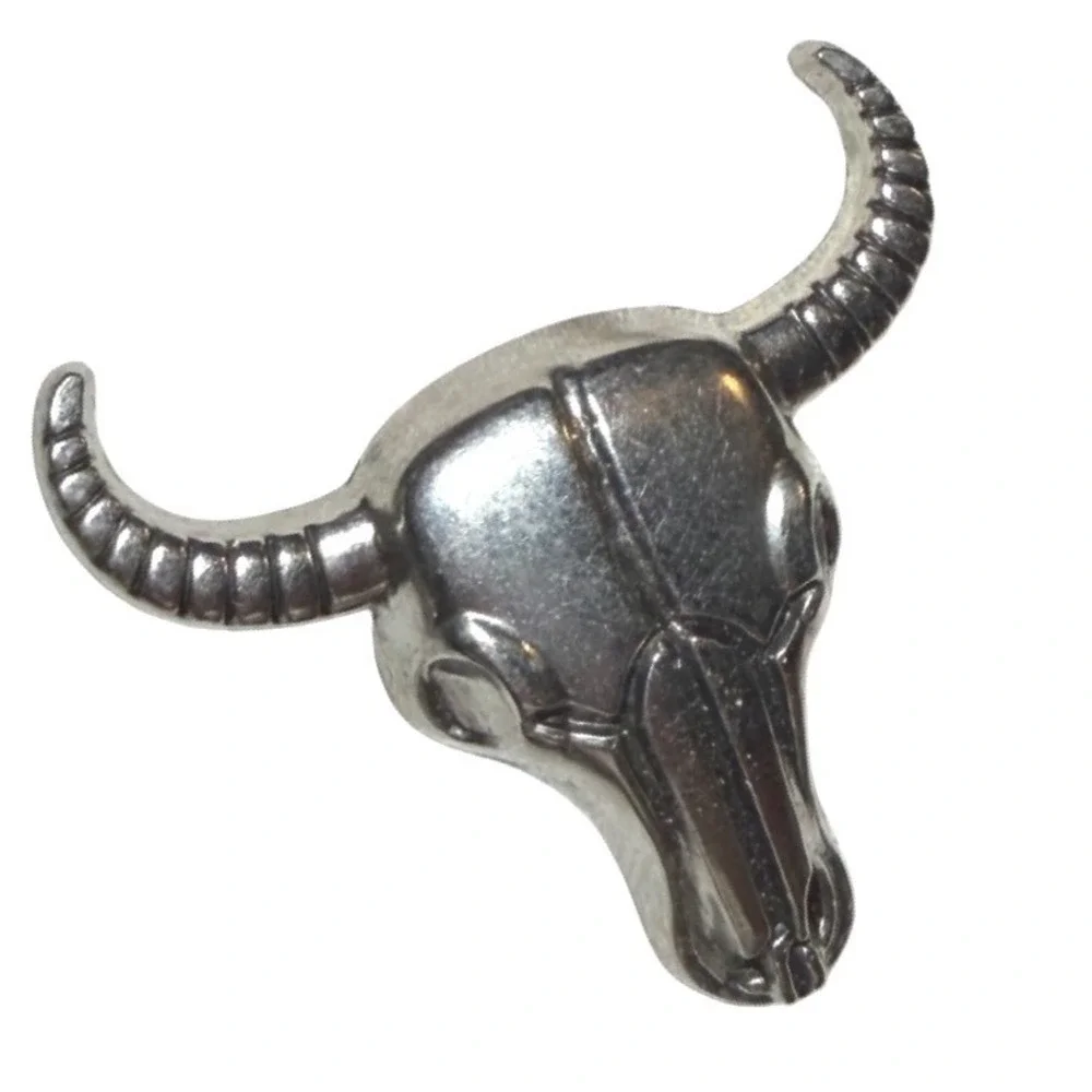 Vintage Silver Tone Bull Skull Steer Head Brooch‎ Pin Southwestern Western Boho