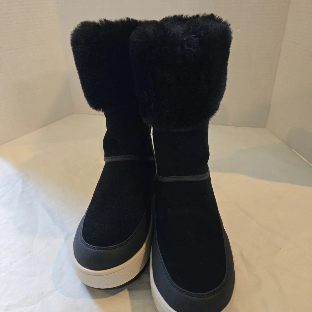 Koolaburra UGG Women's Tynlee Suede Fur Boots Black & White Sz 6‎ EUC 1105889