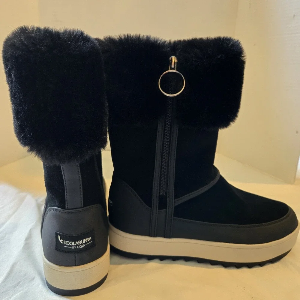 Koolaburra UGG Women's Tynlee Suede Fur Boots Black & White Sz 6‎ EUC 1105889