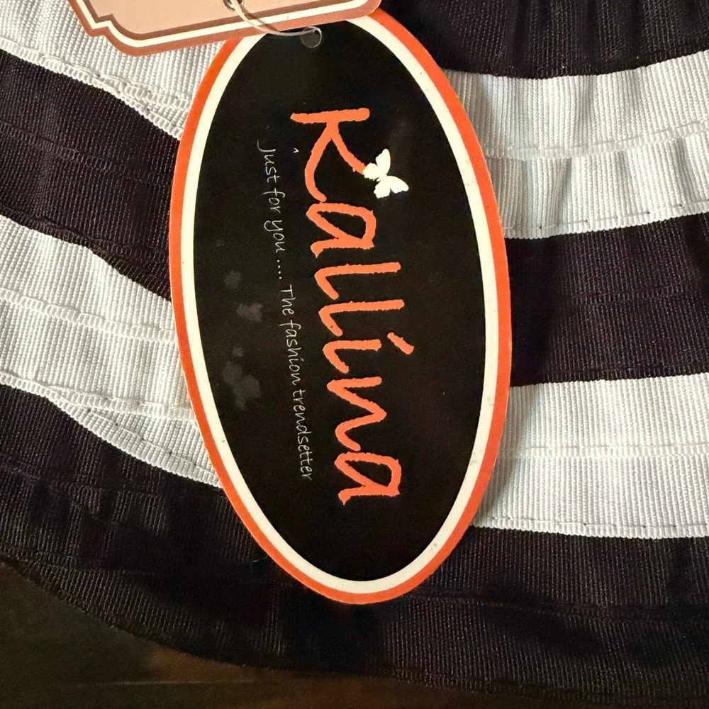 Kallina Sun Hat‎ Black White Striped UPF 50+ Packable Crushable Beachwear Resort