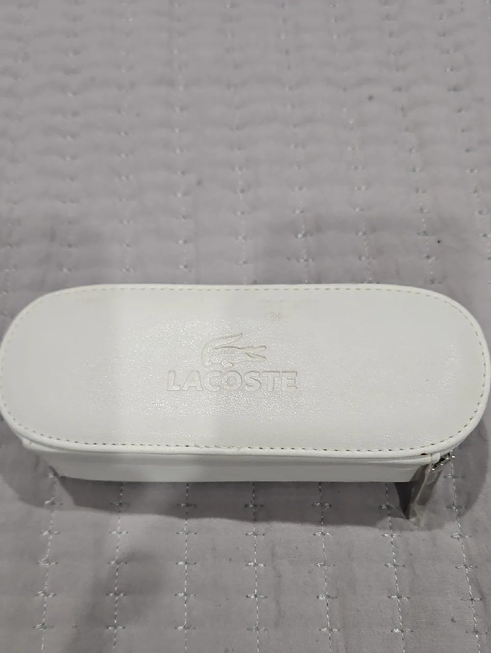Lacoste White Leather Zip Eyewear Case