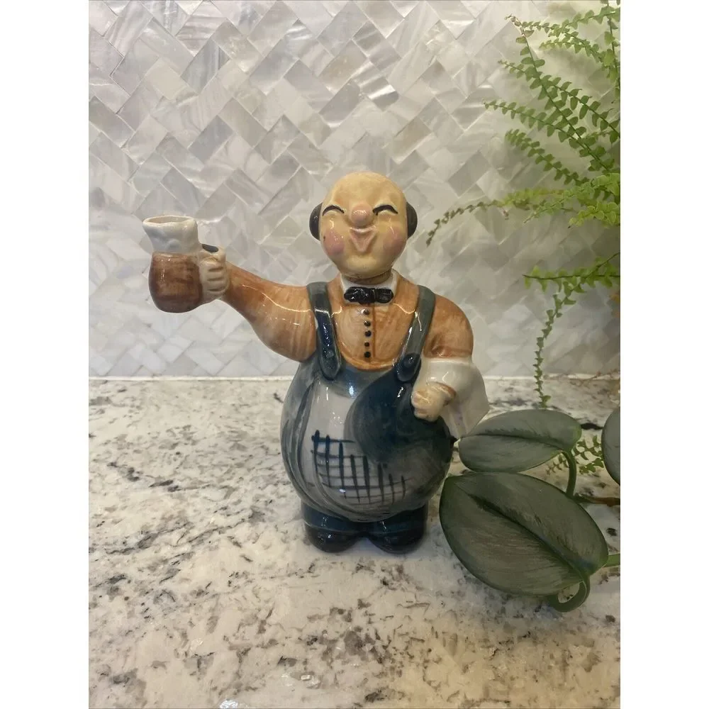 Vintage Ceramic Waiter Holding Pitcher Liquor Wine Decanter Bottle‎ Japan