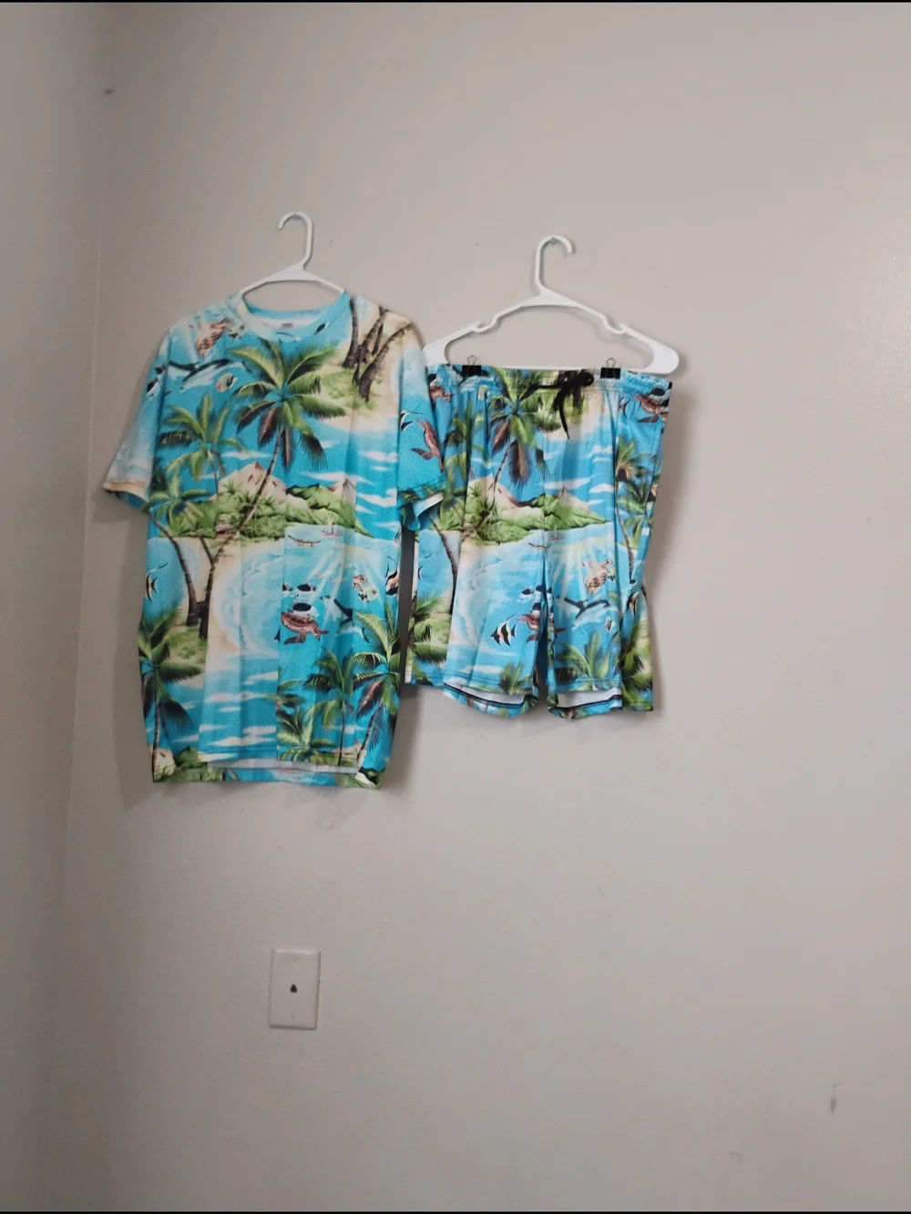 Men's Blue Tropical Palm Swim Set Shorts Outfit Size Extra Large