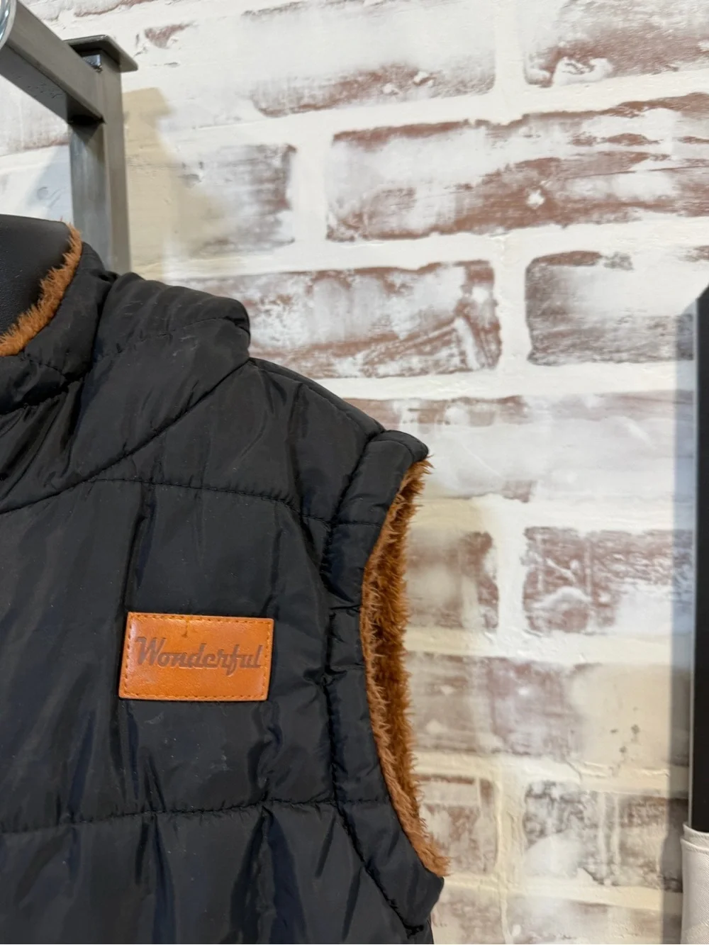 Black dinosaur Puffer Vest with Faux Fur Trim