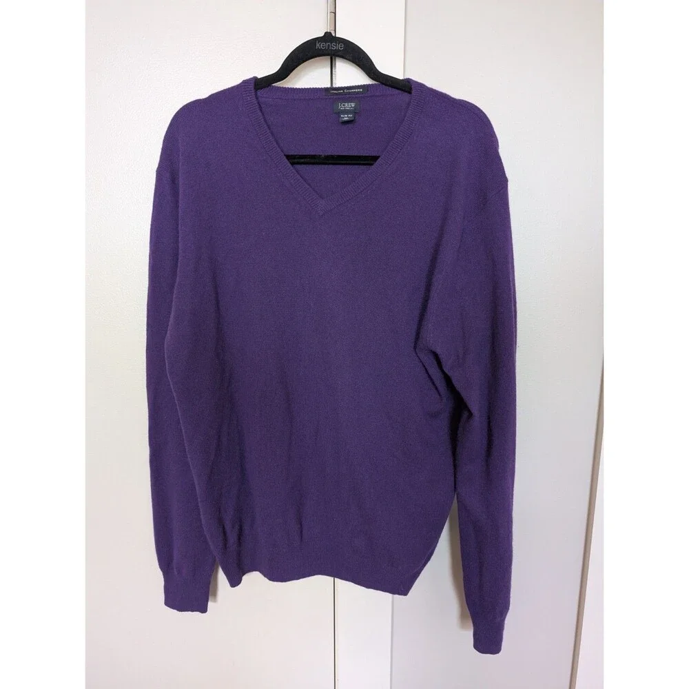 J. Crew Cashmere Purple V Neck Sweater Men's XL
