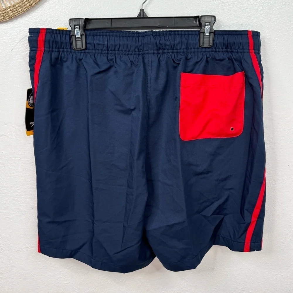 Speedo Men's Swim Trunks Size XXL Navy Blue Red Side Stripe Mesh Lined