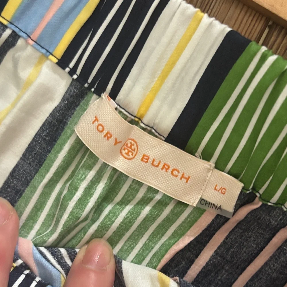 Tory Burch Multi-Colored Striped Maxi Skirt tiered style with pockets Large