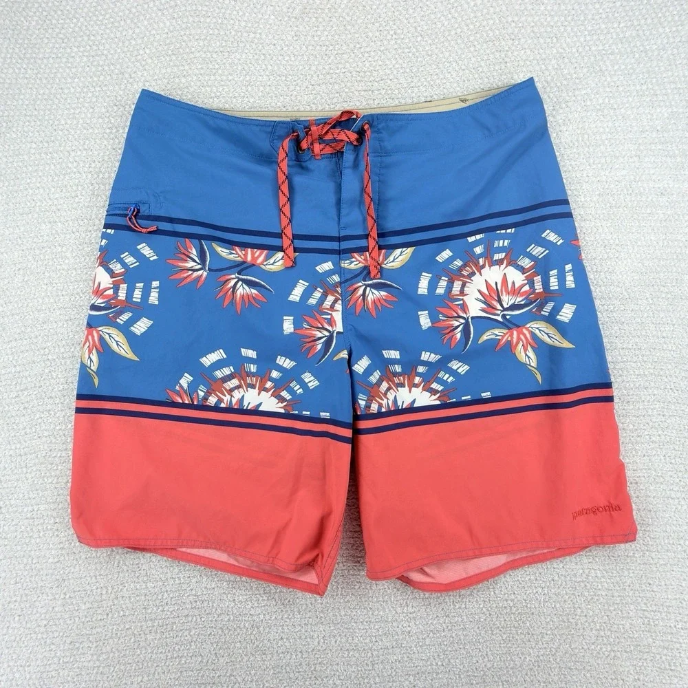 Patagonia Wavefarer Board Shorts Mens 36 Blue Tropical Floral Surf Swim 86611