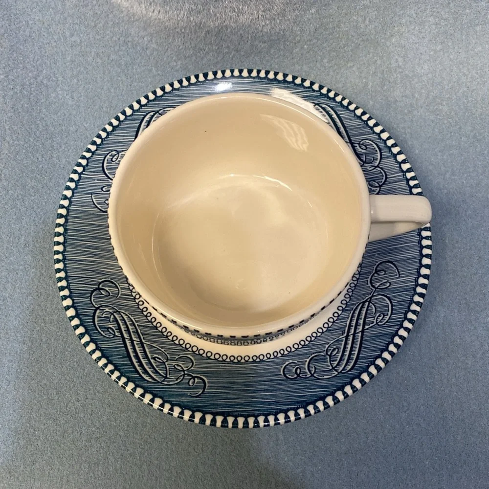 Blue CURRIER AND IVES BLUE CHINA COFFEE CUP AND SAUCER