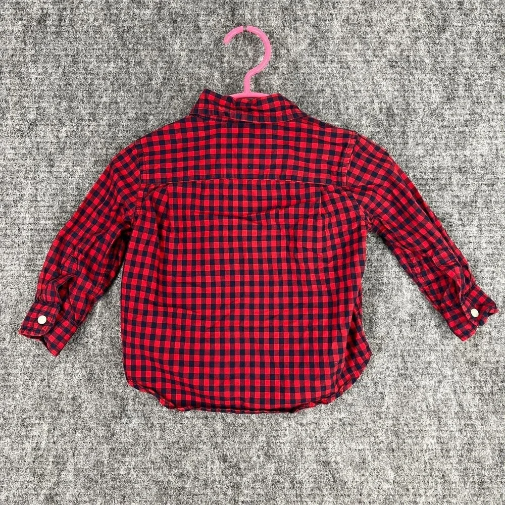 Ralph Lauren Baby Boy Button‎ Up Dress Shirt 12 Months Red Plaid Cotton