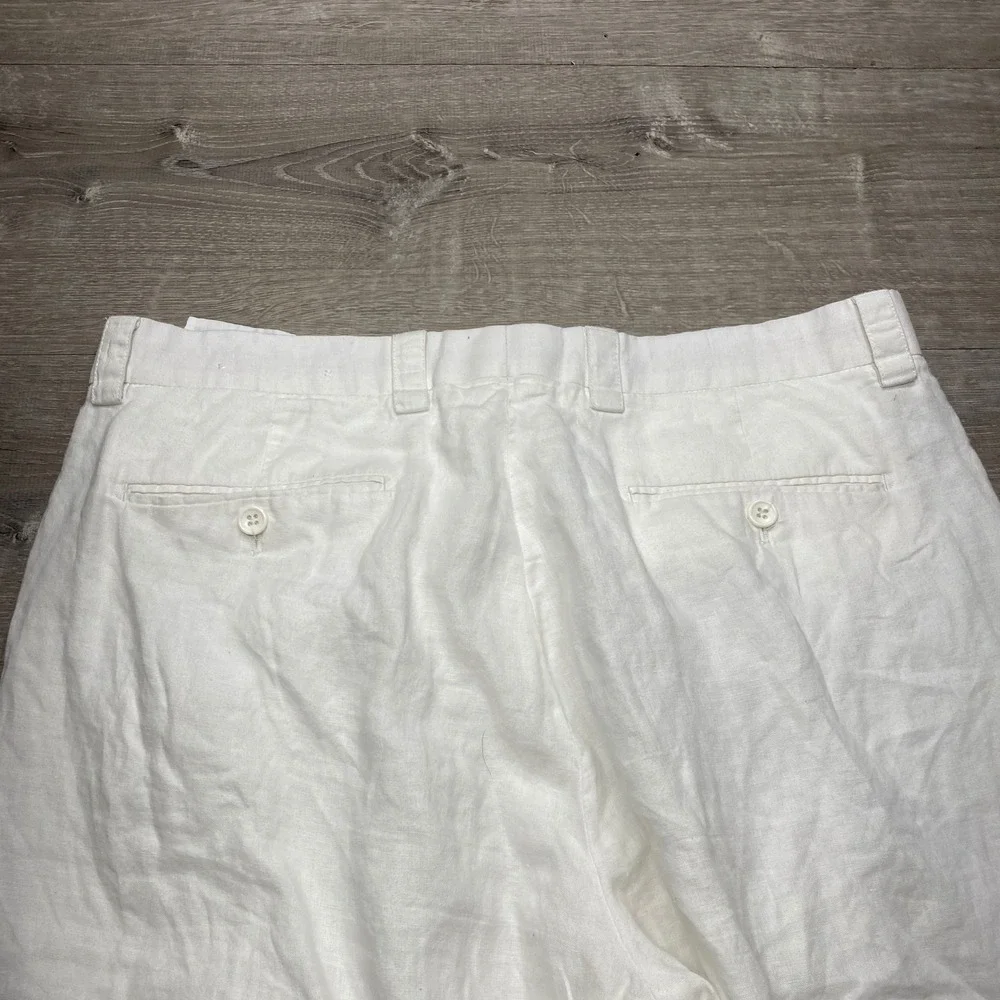 Inserch Linen Trousers Mens 38 White Pleated Wide Leg Cuffed Summer Beach Pants