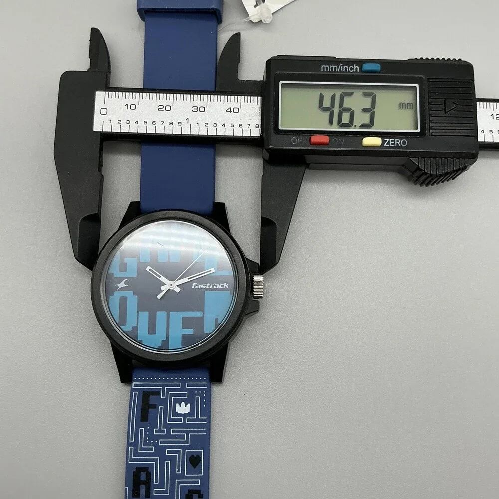Fastrack Mens Watch 46mm Game Over Blue Dial Black Case Silicone 68012PP02