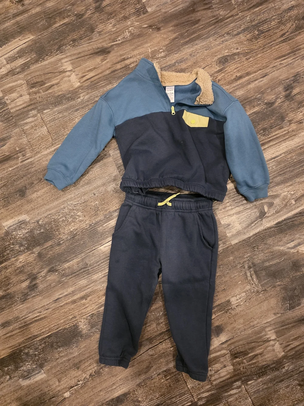 Carter's Two-Tone Blue Fleece Pullover and Navy Joggers with Yellow Accent