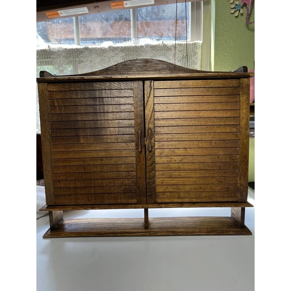 Vintage Antique Wood Wall Spice Rack Copper Hardware 14