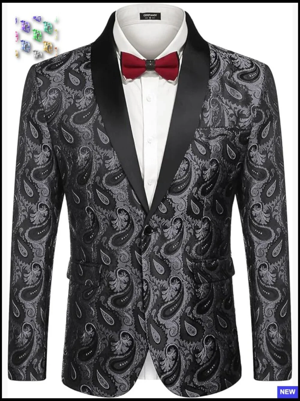 Floral Tuxedo Jacket Shawl Lapel Slim Fit Formal Blazer Prom Wedding Dinner