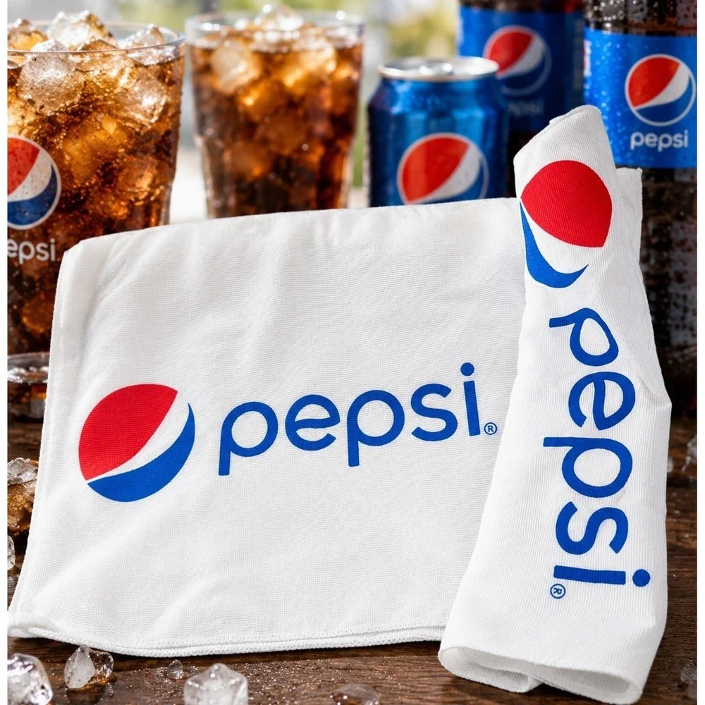 Pepsi Logo Microfiber Gym Golf Bar Towel Set White Polyester Americana Soda Cola