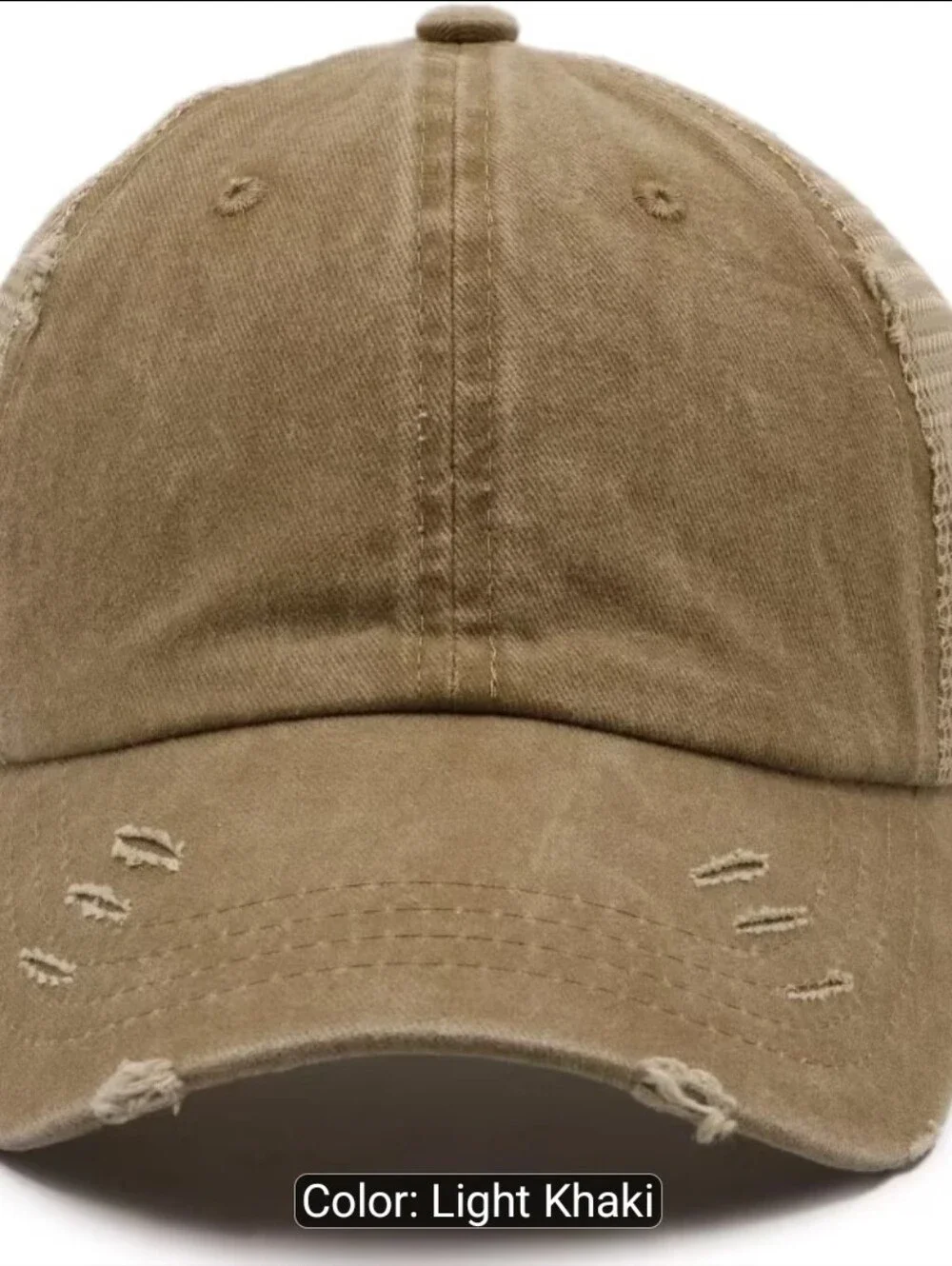 NWOT Distressed Ponytail Mesh Baseball Cap - Taupe