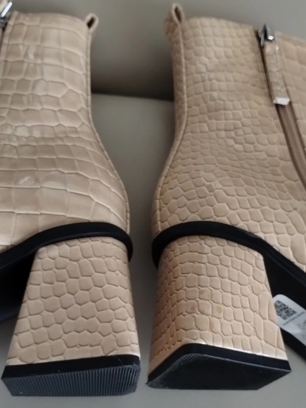 Topshop Cream Croc-Effect Square Toe Ankle Boots