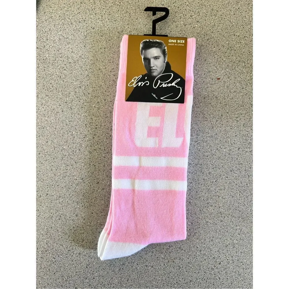Official elvis Presley pink striped star crew socks US 7-12 unisex men’s women’s