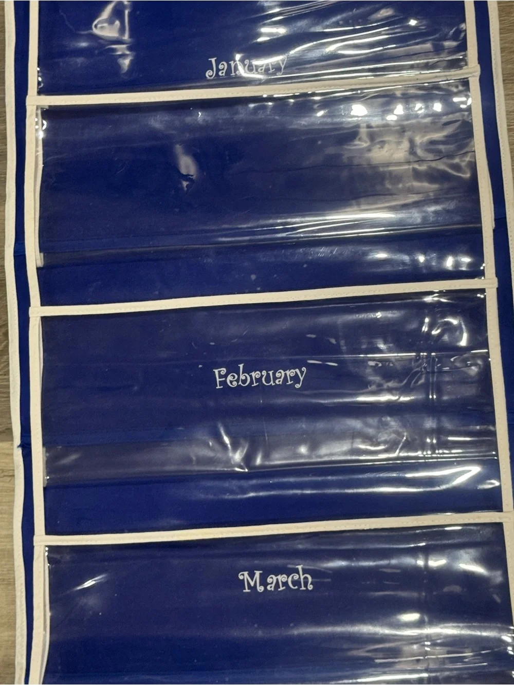 Blue 12-Monthly Pocket Hanging Organizer  44”x15”
