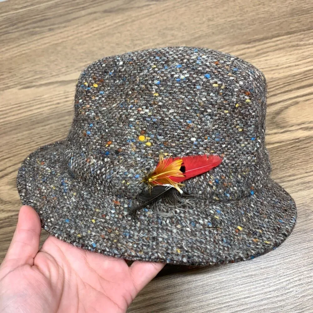 Vintage Tweed Wool Fedora, Hats Of Ireland Castlebar, Dongal Tweed, Size S 6 7/8