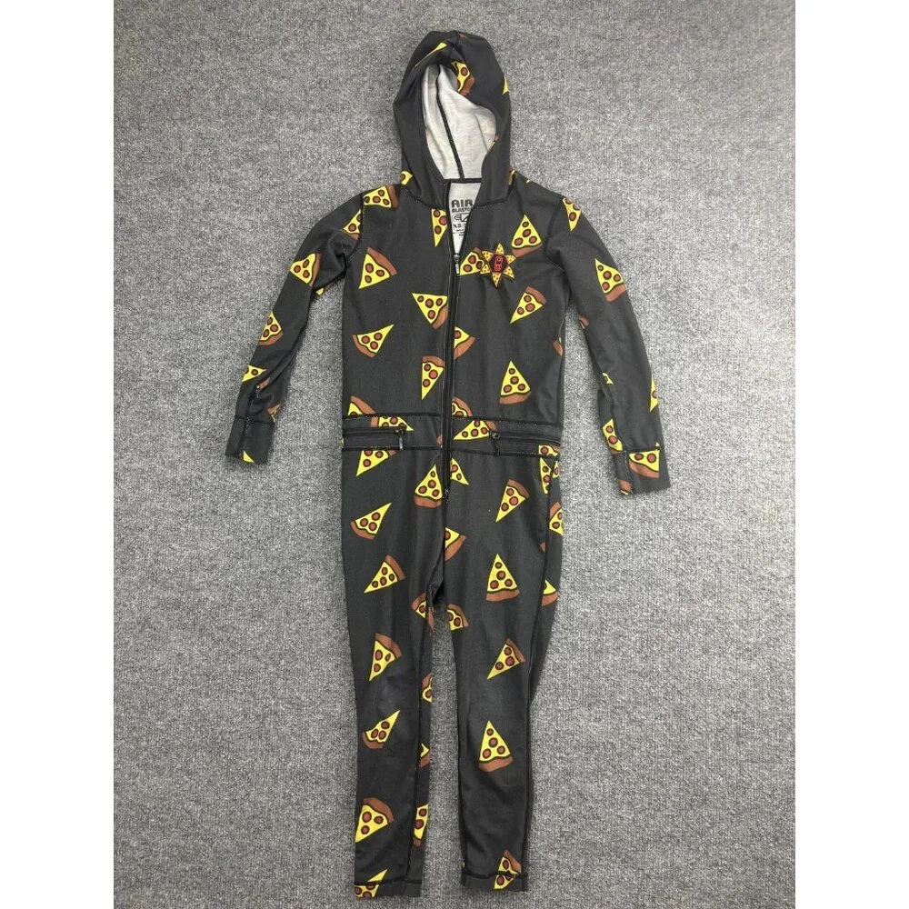 Air Blaster One Piece Kids 5-6 Black Pizza Print Hooded Base Layer Suit‎