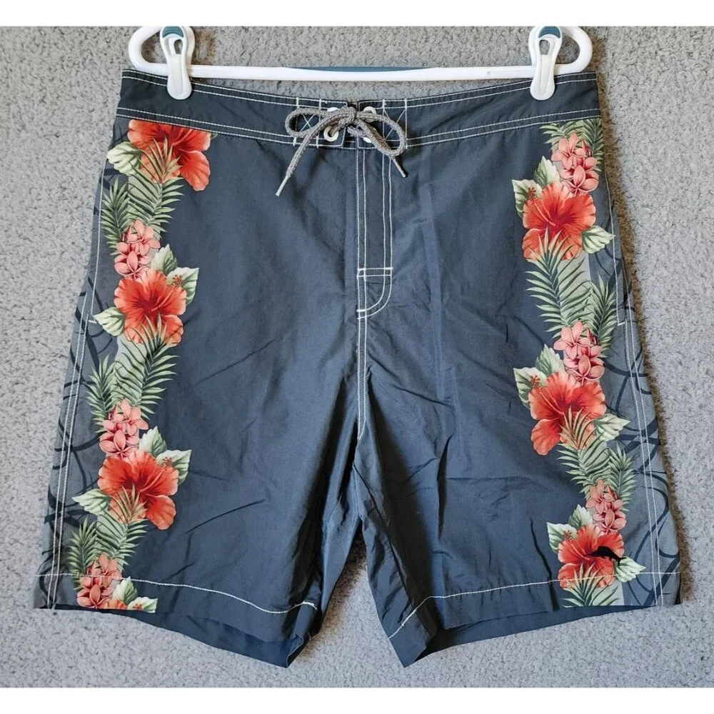 Tommy Bahama Relax Floral Beach Pool Lined Drawstring Cargo Swim Trunks Size L‎