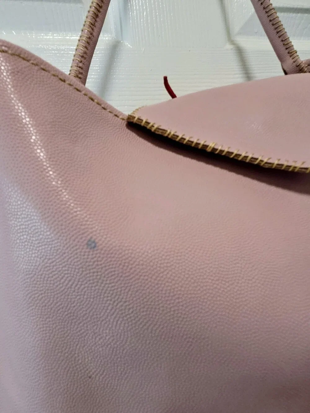 Pink Leather Slouchy Hobo Tote Bag Whipstitch Triangular Flap Boho Shoulder Bag
